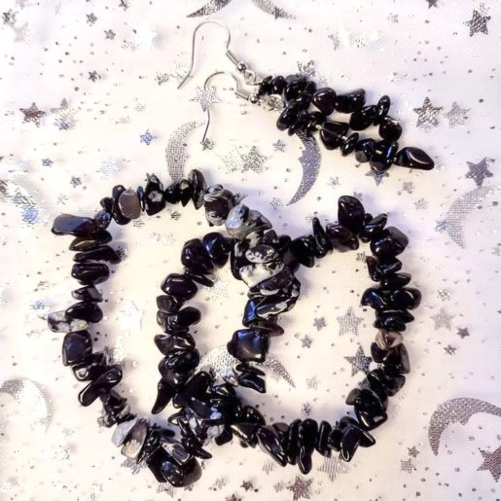 Obsidian Stone Bracelets and Earrings Set